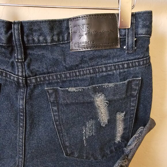 One Teaspoon Distressed Cut Off Fox Black Bandits Denim Jean Shorts - Picture 10 of 14